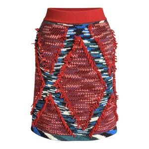 NWT Missoni Colorful Wool Knit Fringe Skirt Sz 42 Made In Italy Boho Luxe